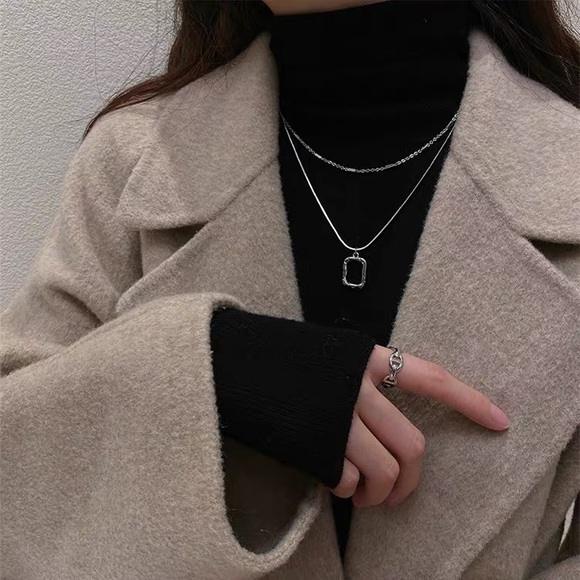 2-Piece Stacked Square Pendant Necklace - Silver - Picture 5 of 10